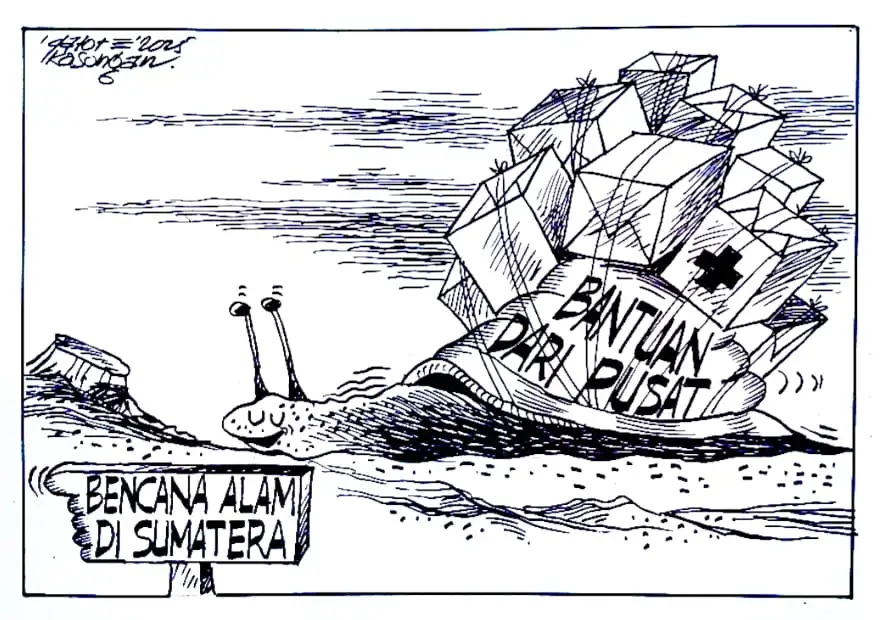 Karikatur - Ilustrasi -Bantuan Sangat Lamban (Foto: Dok MI/Gatot Eko Cahyono)