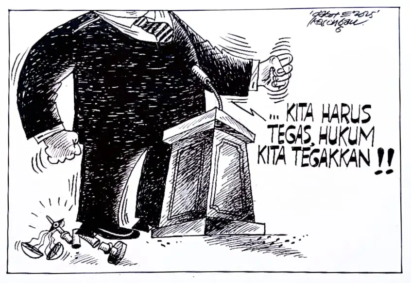 Karikatur - Ilustrasi - Ajakan Menegakkan Hukum (Foto: Dok MI/Gatot Eko Cahyono)