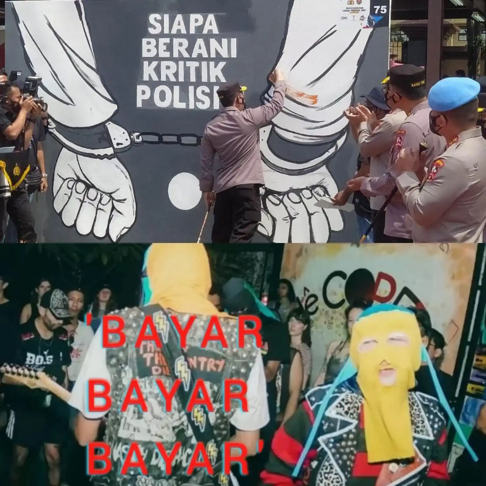 Lagu 'Bayar Bayar Bayar' mengkritik praktik korupsi di kalangan oknum kepolisian, dengan lirik yang menyoroti berbagai situasi di mana masyarakat merasa harus membayar untuk mendapatkan layanan atau menghindari sanksi. (Foto: Kolase MI/Aswan)