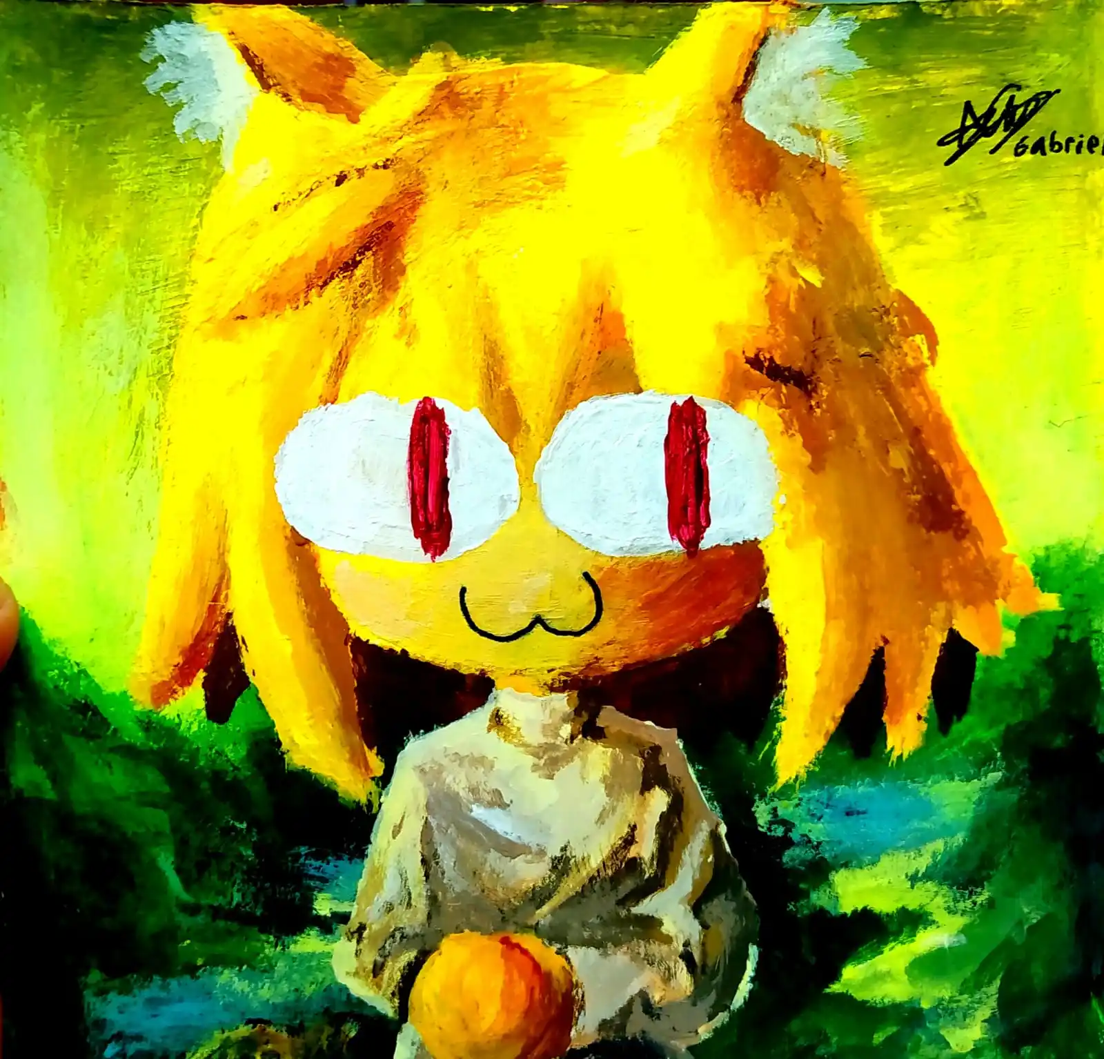 Salah satu karya Gabriel Raihan, siswa kelas X jurusan Animasi, SMK Multimedia Sumbangsih, Jakarta, yang ikut pameran seni rupa "Kecil itu Keren, di Galeri Cipta 1 dan 2 TIM , Jakarta Pusat. (Foto: Dok MI/Gatot Eko Cahyono)