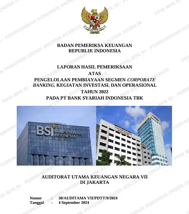 Cover LHP BPK RI Tahun 2022 di PT Bank Syariah Indonesia (BSI) (Foto: Dok MI)