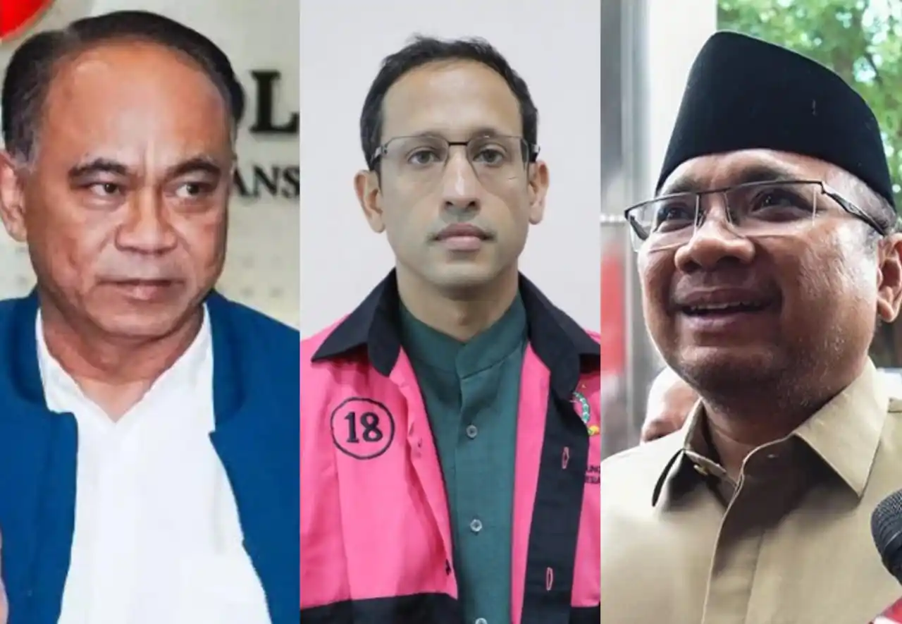 Mantan Menkominfo Budi Arie Setiadi (kiri), Mantan Mendikbudristek Nadiem Anwar Makarim (tengah) dan Mantan Menteri Agama Yaqut Cholil Quomas (kanan) (Foto: Kolase MI/Diolah)