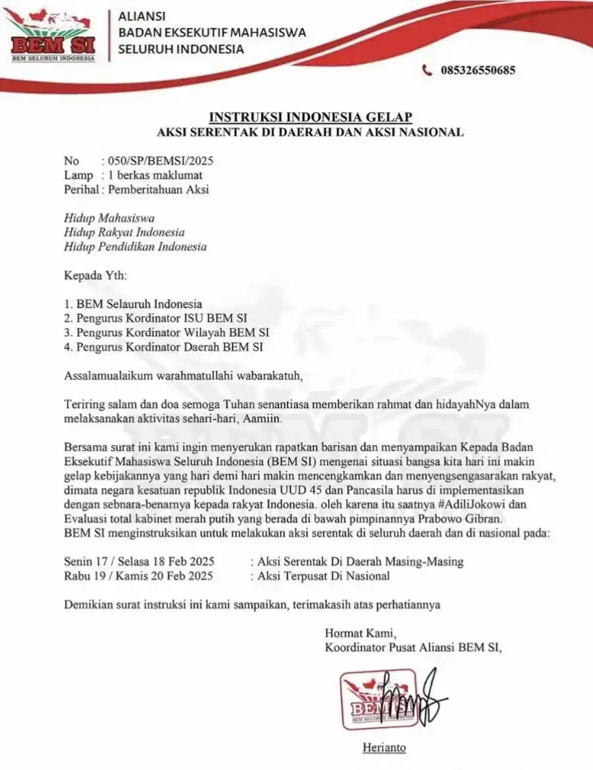 Surat resmi dari Badan Eksekutif Mahasiswa Seluruh Indonesia (BEM SI)  (Foto: Dok MI/Aswan)