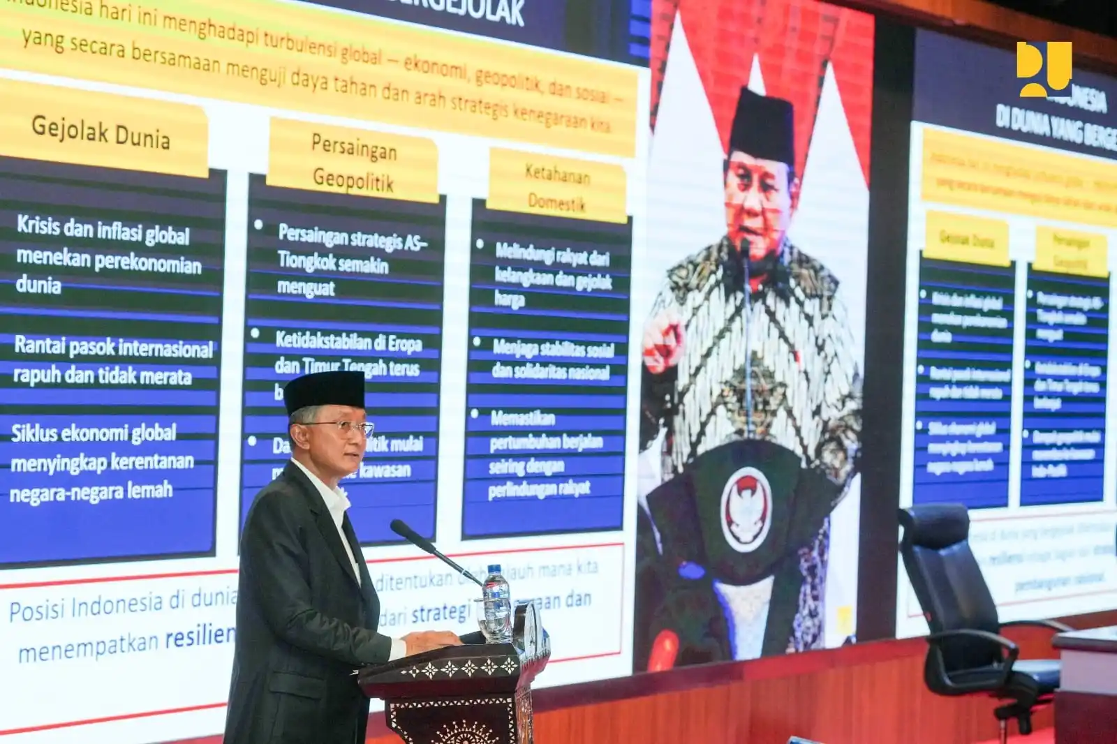 Menteri Pekerjaan Umum, Dody Hanggodo memberikan memberikan kuliah umum Pendidikan Pemantapan Pimpinan Nasional (P3N) Angkatan XXVI di Lemhannas RI, Jakarta, Senin (17/11). (Foto: PU)