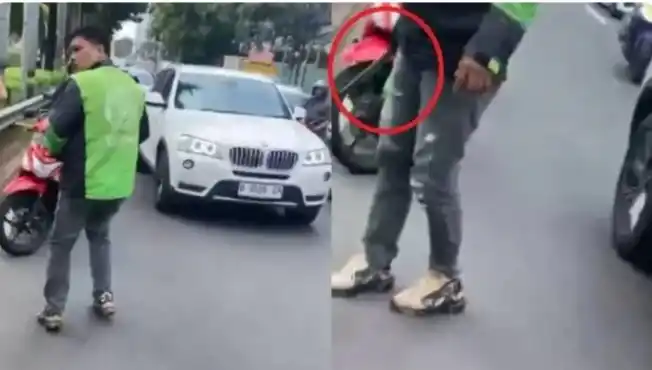 Polisi berhasil tangkap driver ojol yang ancam pengendara lain dengan sajam (foto: Capture X)
