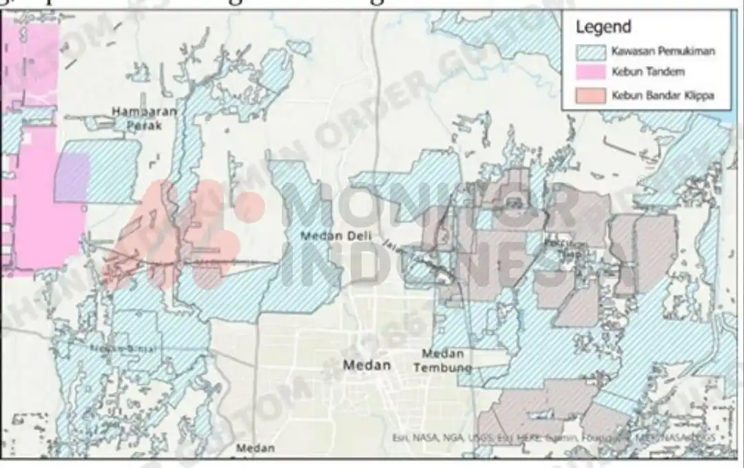 Pola Ruang dan Lahan PTPN II di Kabupaten Deli Serdang berdasarkan Laporan Hasil Pemeriksaan (LHP) Kepatuhan atas Pengelolaan Pendapatan, Beban, dan Kegiatan Investasi Tahun 2021 sampai dengan Tahun 2023 pada PTPN II dan Instansi Terkait di Sumatra Utara dan DKI Jakarta dengan Nomor 26/LHP/XX/8/2024 tanggal 30 Agustus 2024. Sumber: Olah Data RTRW Kabupaten dan Peta Kebun PTPN II