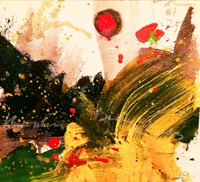 Salah satu lukisan abstrak ekspresionis, karilik di kanvas yang dipamerkan, karya Komjen Prof Dr Chryshnanda Dwilaksana Msi, yang bertema "Rembulan di Atas Borobudur" (Foto: Dok MI/Gatot Eko Cahyono)