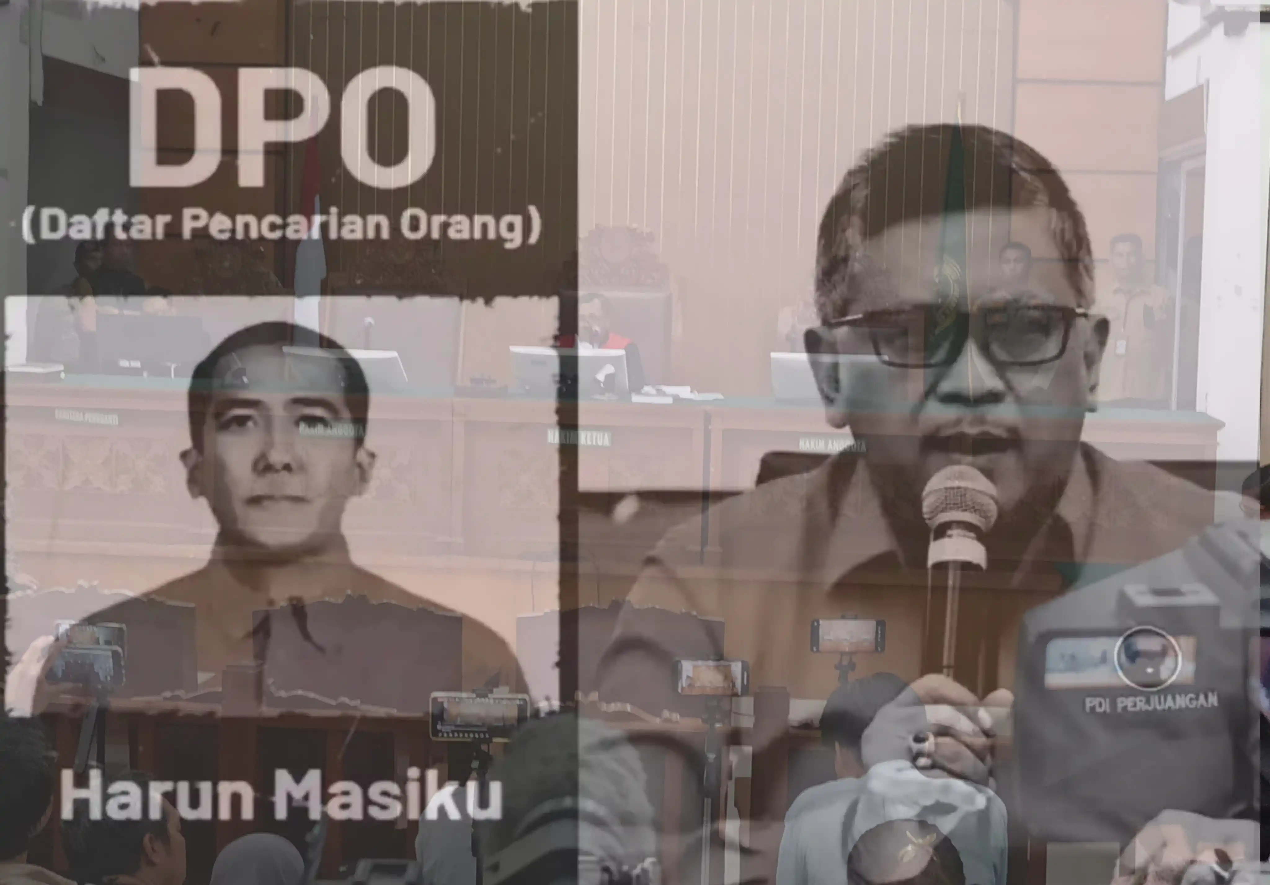 Suasana sidang putusan praperadilan di Pengadialan Negeri Jaksel, Kamis 13 Februari 2025 -  DPO Harun Masiku - Sekjen PDIP Hasto Kristiyanto (kanan) (Foto: Kolase MI-Albani Wijaya/Diolah dari berbagai sumber)