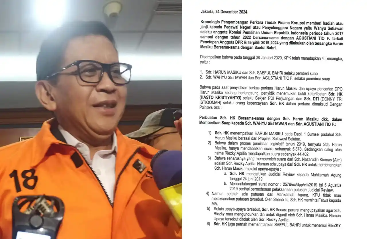 Hasto Kristiyanto dan Surat Penetapan Tersangka pada tanggal 24 Desember 2024 (Foto: Kolase MI/Aswan)