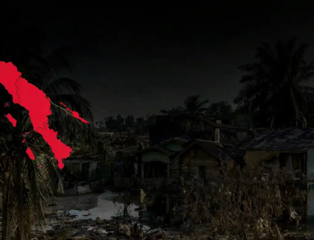 Bencana banjir dan tanah longsor yang melanda Aceh, Sumatera Utara, dan Sumatera Barat sejak 25 November 2025 telah menewaskan 1.190 jiwa dan 141 jiwa lainnya masih dinyatakan hilang per 17 Januari 2026. (Foto: Dok Jatam)