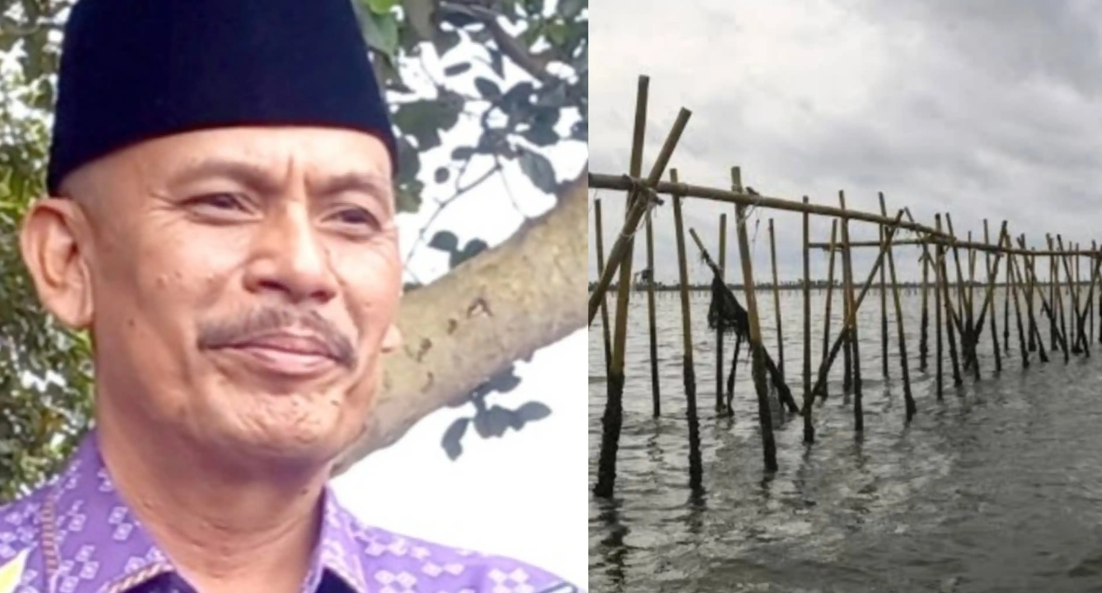 Kades Kohod Arsin (kiri) dan Pagar Laut Tangerang (kanan) (Foto: Kolase MI)
