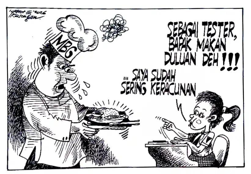 Karikatur - Ilustrasi - Pemasak MBG Wajib Jadi Tester (Dok MI)