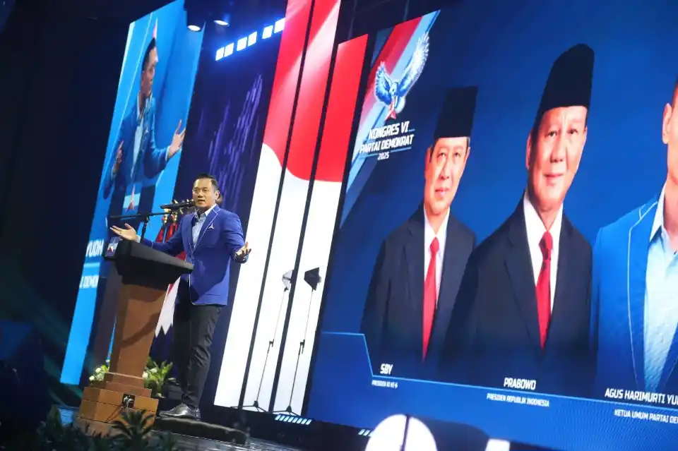 Ketua Umum Partai Demokrat, Agus Harimurti Yudhoyono saat menyampaikan orasi politiknya. (Foto: Rizal)