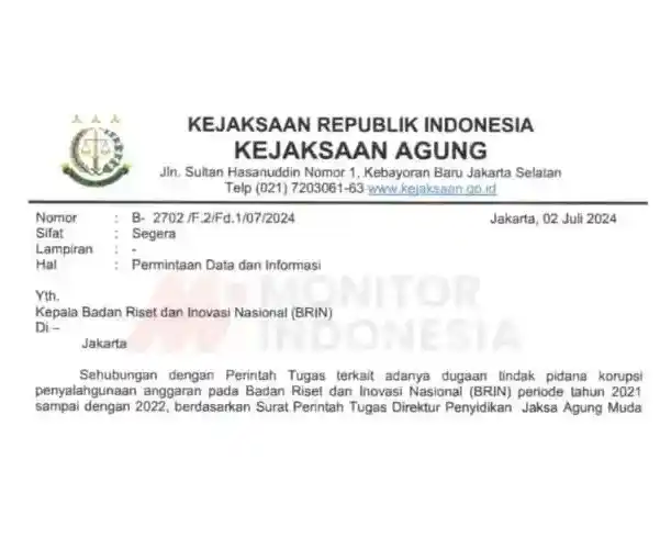 Surat Perintah Tugas Direktur Penyidikan Jaksa Agung Muda Bidang Tindak Pidana Khusus Nomor: Prin-884/F.2/Fd.1/04/2024 tanggal 25 April 2024. (Foto: Dok MI)