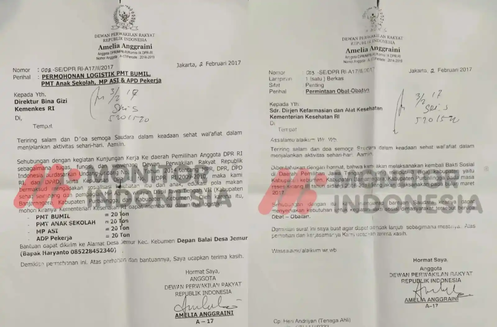 Potongan Surat permohonan logistik PMT BUMIL, PMT Anak Sekolah, MP ASI dan APD Pekerja kepada Direktur Bini Gizi Kementerian Kesehatan (Kemenkes) RI. (Foto: Dok MI)