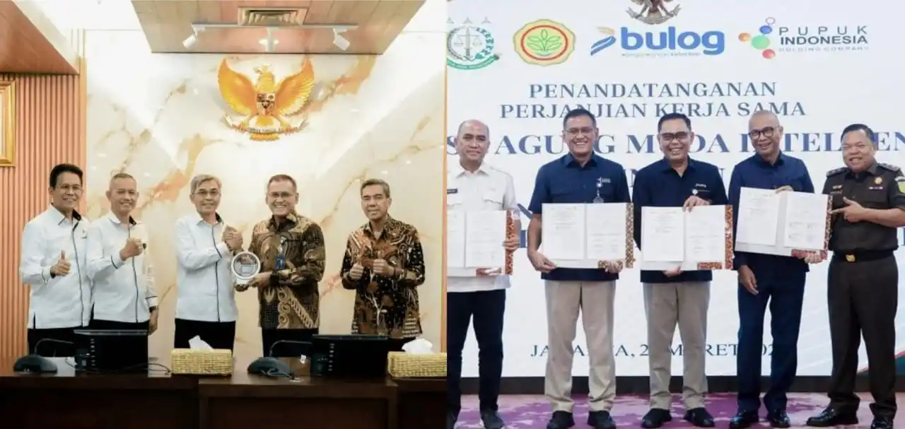 Penandatanganan Perjanjian Kerja Sama strategis antara Jamintel, Sekjen Kementan, Pupuk Indonesia, dan Bulog -  PT Pupuk Indonesia meningkatkan kolaborasi bersama KPK sebagai komitmen untuk menyempurnakan tata kelola pupuk bersubsidi dalam rangka mendukung swasembada pangan nasional.