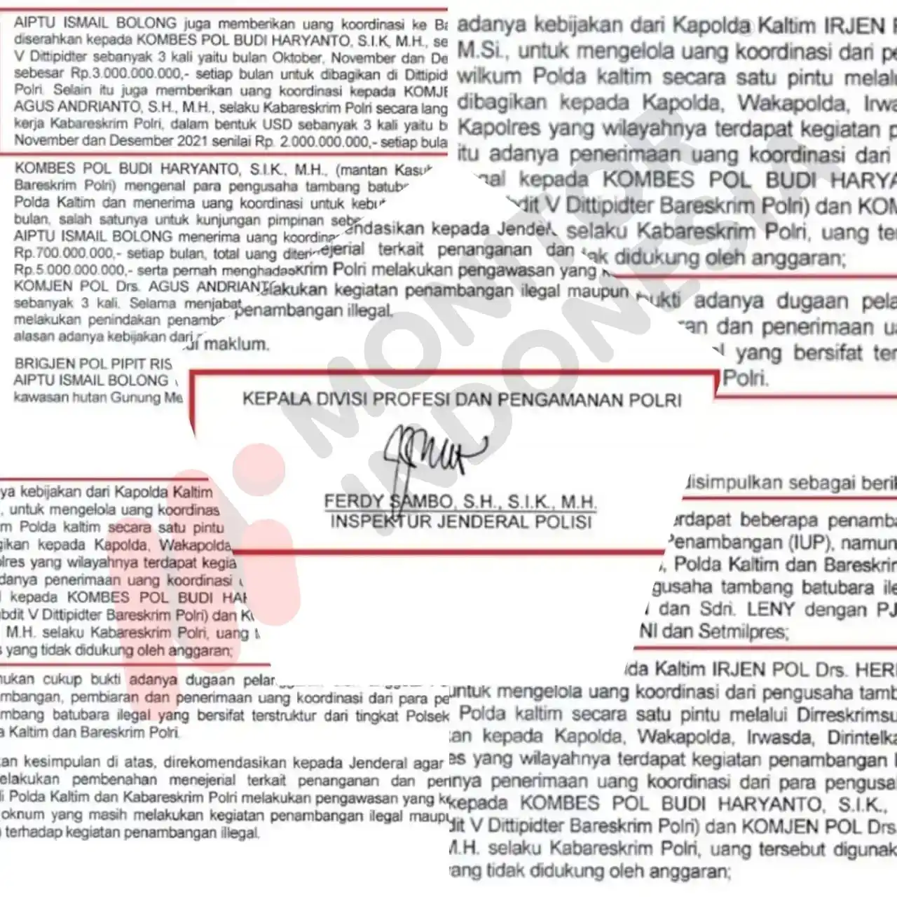Kolase Laporan Hasil Penyelidikan kasus dugaan tambang ilegal saat Ferdy Sambo menjabat Kadiv Propam Polri (Foto: Dok MI)