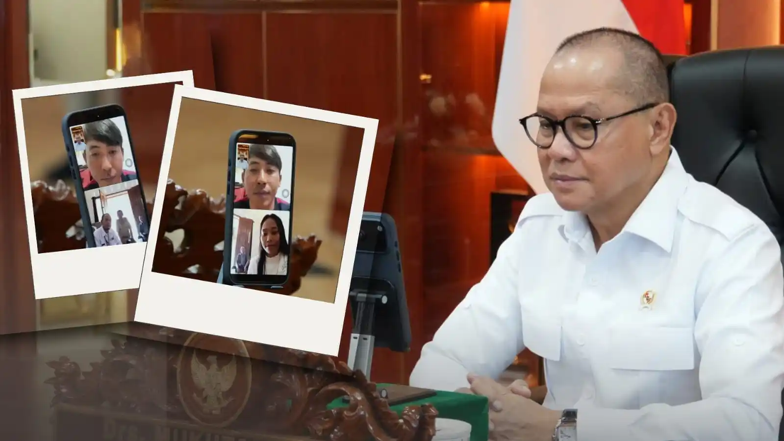 Menteri Pelindungan Pekerja Migran Indonesia (P2MI) Mukhtarudin menggelar video call. (Dok. KemenP2MI)
