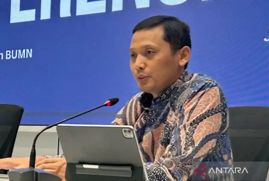 Wakil Direktur Utama PT Bio Farma (Persero) Soleh Ayubi saat konferensi media di Kantor Kementerian BUMN, Jakarta, Jumat (1/11/2024).