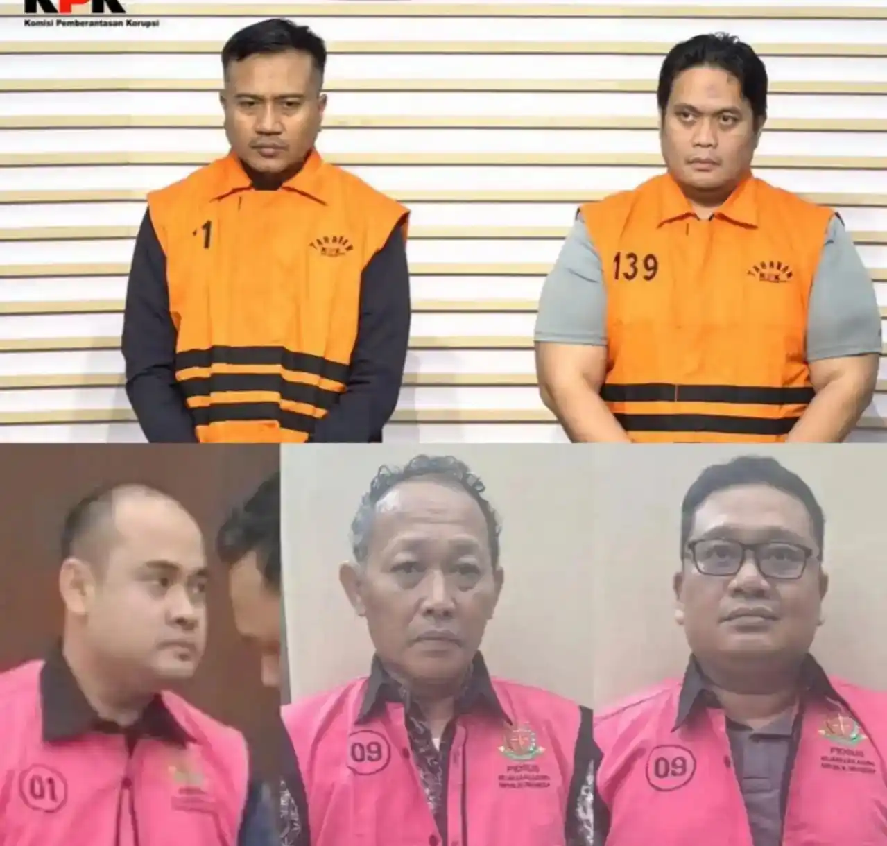 OTT KPK berhasil menjaring jaksa yang bertugas di Kejaksaan Tinggi Banten. Keterangan dari kiri ke kanan: HMK selaku Kasi Pidum Kejari Tangerang, RZ selaku Kasubbag Daskrimti Kejati Banten, RV selaku Kasi D Kejati Banten (bawah) & Kepala Kejaksaan Negeri (Kajari) Hulu Sungai Utara, Albertinus P Napitupulu dan Kepala Seksi Intelijen (Kasi Intel) Asis Budianto sebagai tersangka terkait kasus dugaan pemerasan kepada sejumlah perangkat daerah di Hulu Sungai Utara, Kalimantan Selatan, Sabtu (20/12-2025) (atas) (Foto: Kolase MI/Diolah)