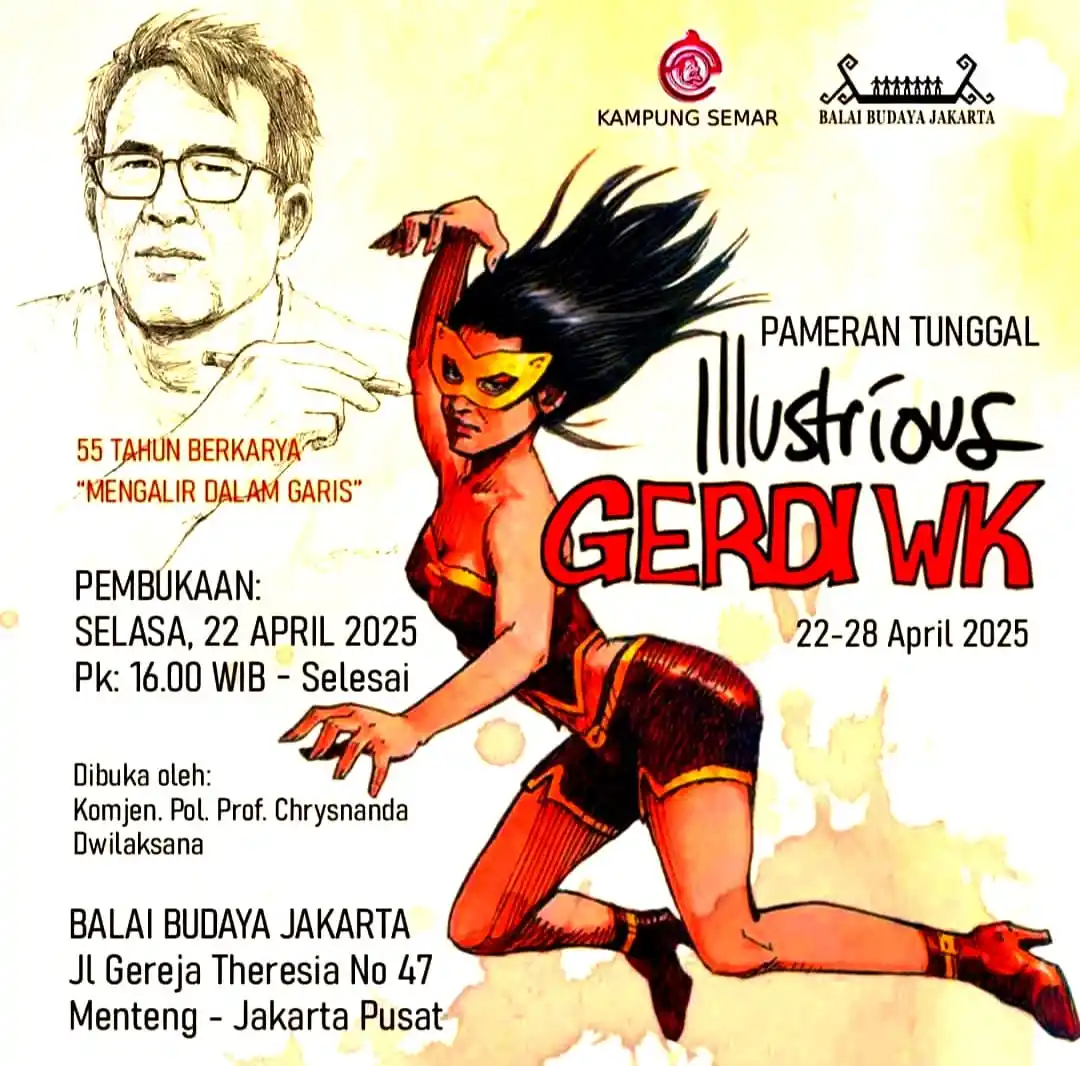 Flayer - Pameran Illustrious Gerdi WK” di Balai Budaya Jakarta, Jl Gereja Theresia No 47 Menteng, Jakarta Pusat (Foto: Istimewa)