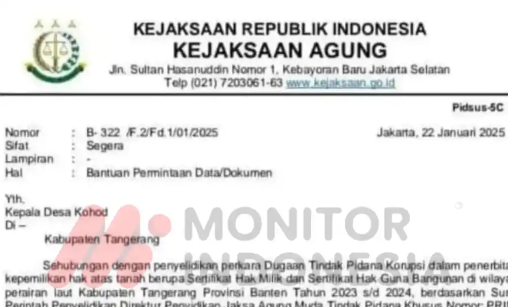 Kejaksaan Agung tengah melakukan penyelidikan kasus pagar laut di Tangerang (Foto: Dok MI)