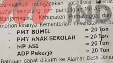 Potongan Surat permohonan logistik PMT BUMIL, PMT Anak Sekolah, MP ASI dan APD Pekerja kepada Direktur Bini Gizi Kementerian Kesehatan (Kemenkes) RI. (Foto: Dok MI)