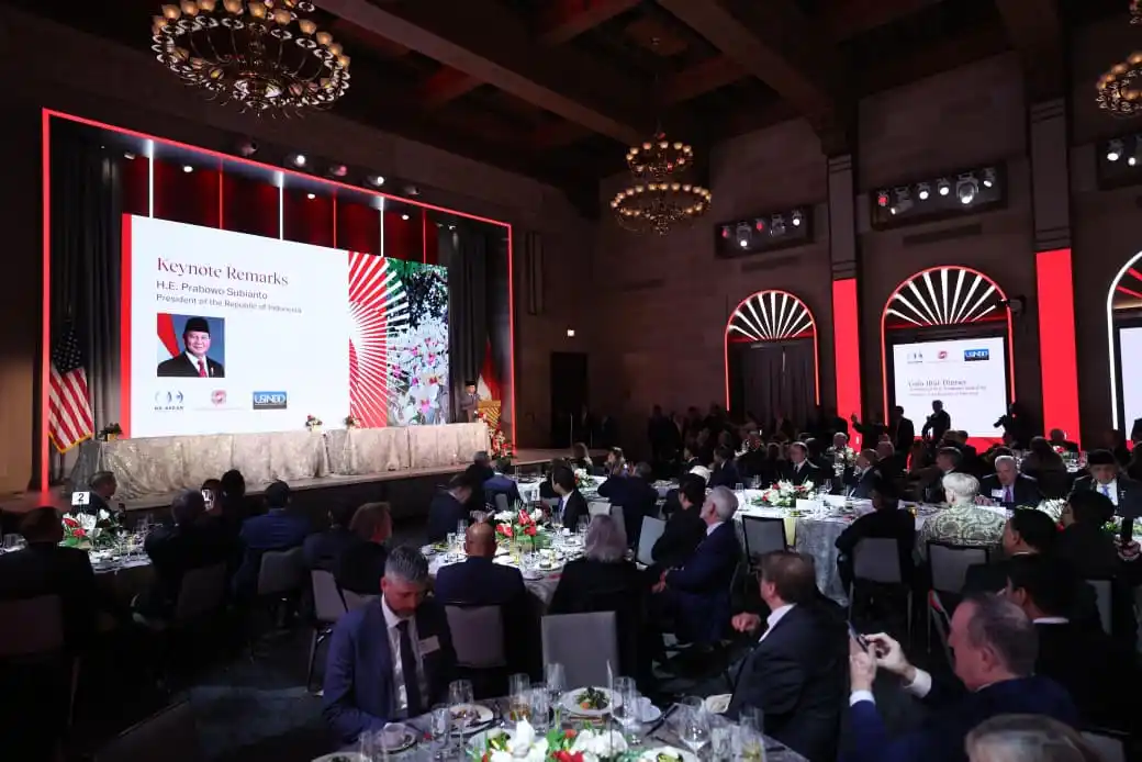 Presiden RI Prabowo Subianto saat berbicara di Business Summit yang digelar US Chamber of Commerce di Washington DC, Rabu (18/2/2026). (Foto: Dok Setpres)