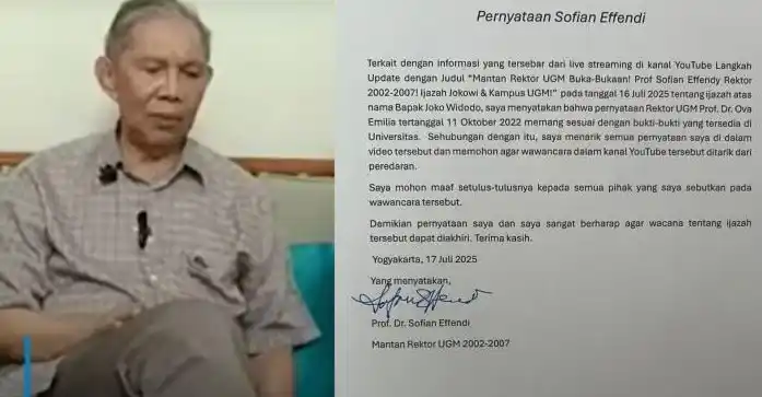 Kolase Prof Sofian Effendi (kiri) dan pernyataan resminya (kanan) (Foto: Istimewa)