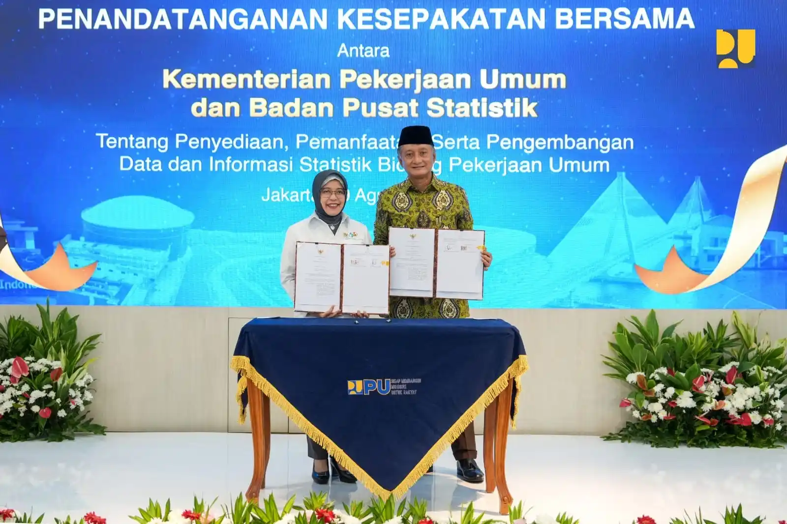 Menteri Pekerjaan Umum Dody Hanggodo bersama Kepala BPS Amalia Adininggar Widyasanti menandatangangi MoU untuk memperkuat pemanfaatan ICOR sebagai alat ukur kinerja pembangunan.