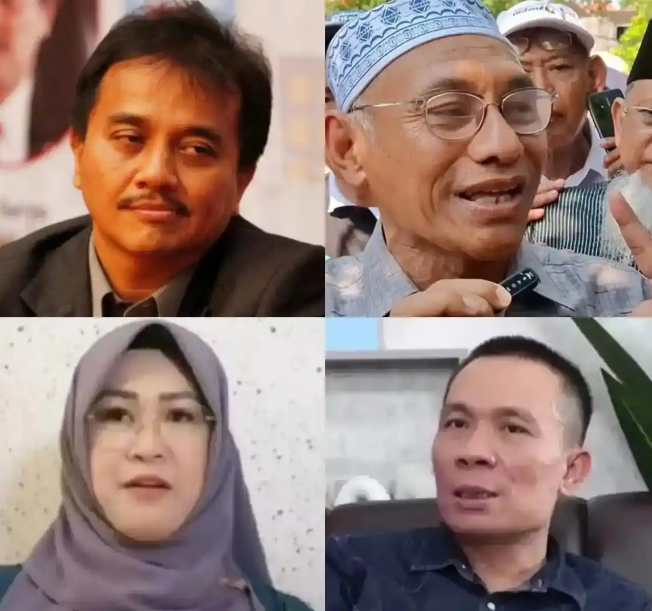 Mantan Menteri Pemuda dan Olahraga (Menpora), Roy Suryo (kiri atas), Wakil Ketua Tim Pembela Ulama dan Aktivis (TPUA) Rizal Fadillah (kanan atas),  Dokter Tifauzia Tyassuma (kiri bawah) dan ahli digital forensik Rismon Sianipar (kanan bawah) (Foto: Kolase MI)