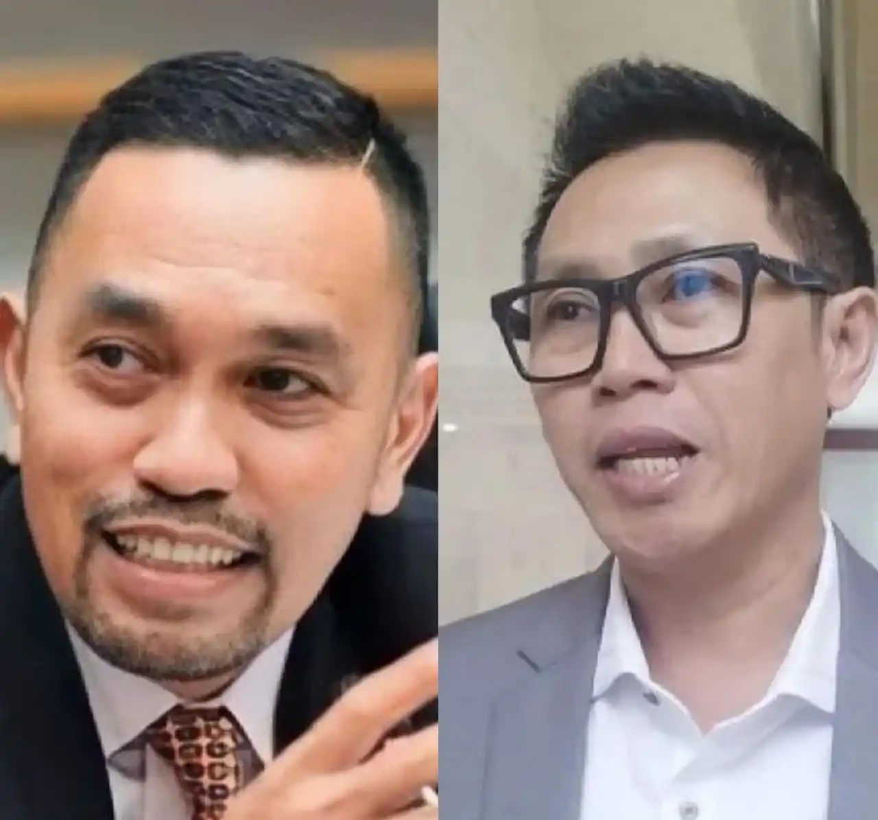 Eko Hendro Purnomo atau Eko Patrio (kanan) dan Ahmad Sahroni (kiri). Foto: Kolase MI/Diolah