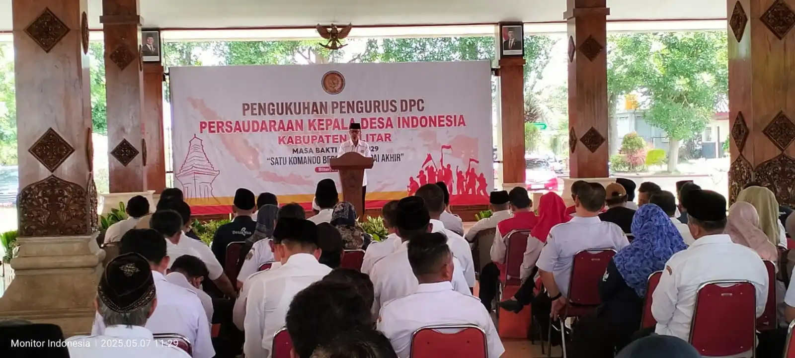 Suasana saat Ketua DPC PKDI Kabupaten Blitar Rudi Puryono menyampaikan sambutan usai dikukuhkan. (Foto: Dok/JK-MI)