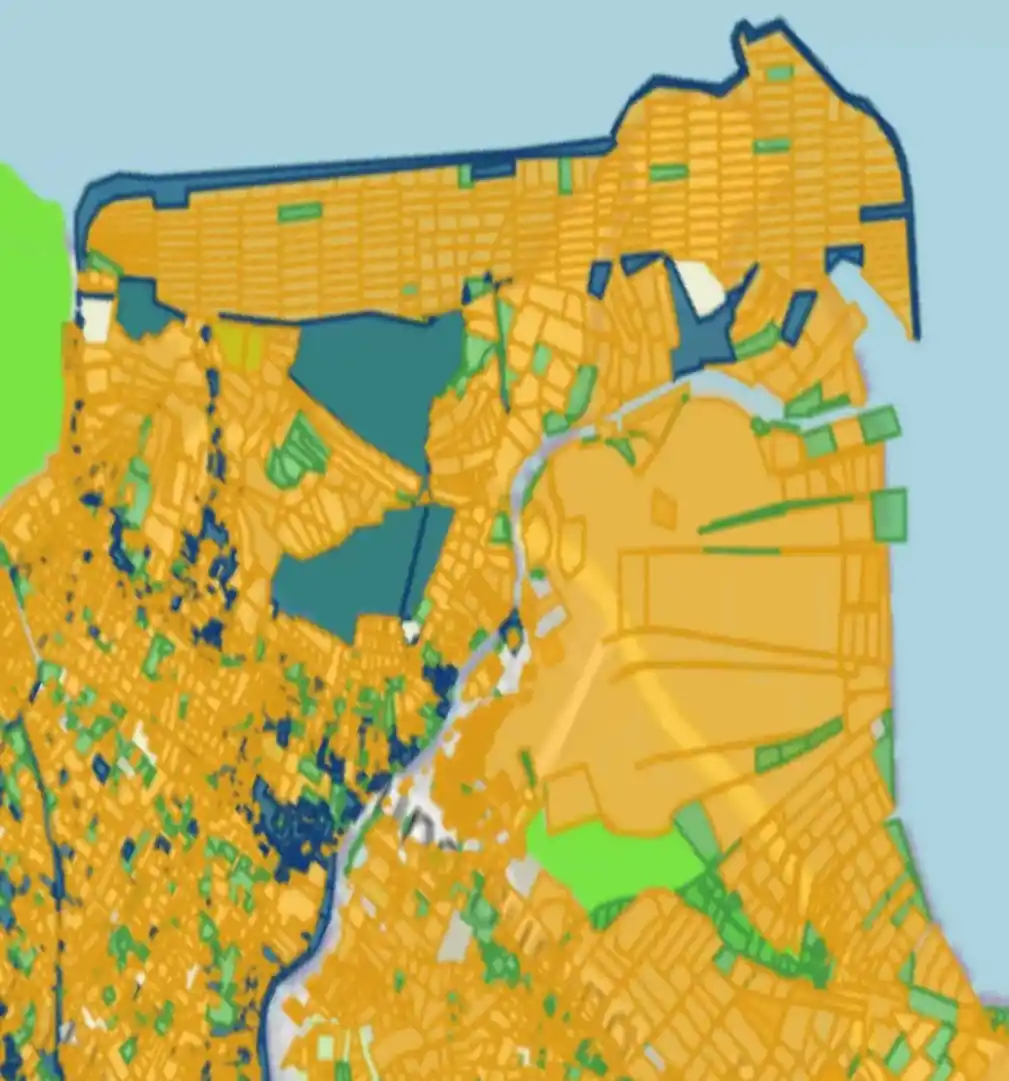 300 hektar Wilayah pesisir laut desa Kohod yang telah berwarna kuning yang menandakan lahan non hutan yang biasanya dogunakan untuk pemukiman (Foto: Dok ATR Bhumi BPN)