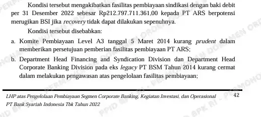Laporan Hasil Pemeriksaan (LHP) yang dirilis Badan Pemeriksa Keuangan kembali membongkar borok tata kelola pembiayaan perbankan nasional. Dalam LHP Nomor 30/AUDITAMA VII/PDTT/9/2024 tertanggal 4 September 2024 oleh Auditorat Utama Keuangan Negara VII (Foto: Dok MI)