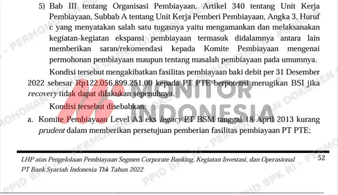 Laporan Hasil Pemeriksaan (LHP) yang dirilis Badan Pemeriksa Keuangan kembali membongkar borok tata kelola pembiayaan perbankan nasional. Dalam LHP Nomor 30/AUDITAMA VII/PDTT/9/2024 tertanggal 4 September 2024 oleh Auditorat Utama Keuangan Negara VII (Foto: Dok MI)