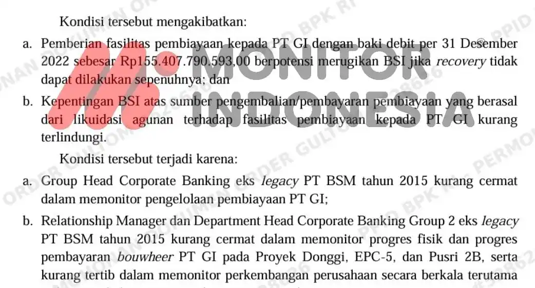 Laporan Hasil Pemeriksaan (LHP) yang dirilis Badan Pemeriksa Keuangan kembali membongkar borok tata kelola pembiayaan perbankan nasional. Dalam LHP Nomor 30/AUDITAMA VII/PDTT/9/2024 tertanggal 4 September 2024 oleh Auditorat Utama Keuangan Negara VII (Foto: Dok MI)
