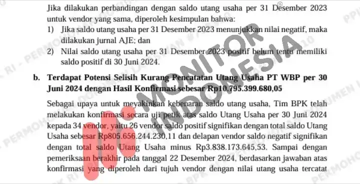 Laporan Hasil Pemeriksaan Kepatuhan atas Pengelolaan dan Pertanggungjawaban Keuangan Tahun Buku 2022 (Semester II s.d. Semester I 2024) PT Waskita Karya (Persero) Tbk, Anak Perusahaan, dan Instansi Terkait Lainnya di Provinsi DKI Jakarta, Jawa Barat, dan Kalimantan Timur. Nomor : 30/LHP/XX/5/2025 Tanggal : 21 Mei 2025 Direktorat Jenderal Pemeriksaan Keuangan Negara VII (Foto: Dok MI)