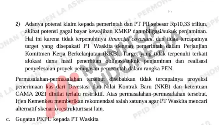 Laporan Hasil Pemeriksaan Kepatuhan atas Pengelolaan dan Pertanggungjawaban Keuangan Tahun Buku 2022 (Semester II s.d. Semester I 2024) PT Waskita Karya (Persero) Tbk, Anak Perusahaan, dan Instansi Terkait Lainnya di Provinsi DKI Jakarta, Jawa Barat, dan Kalimantan Timur. Nomor : 30/LHP/XX/5/2025 Tanggal : 21 Mei 2025 Direktorat Jenderal Pemeriksaan Keuangan Negara VII (Foto: Dok MI)