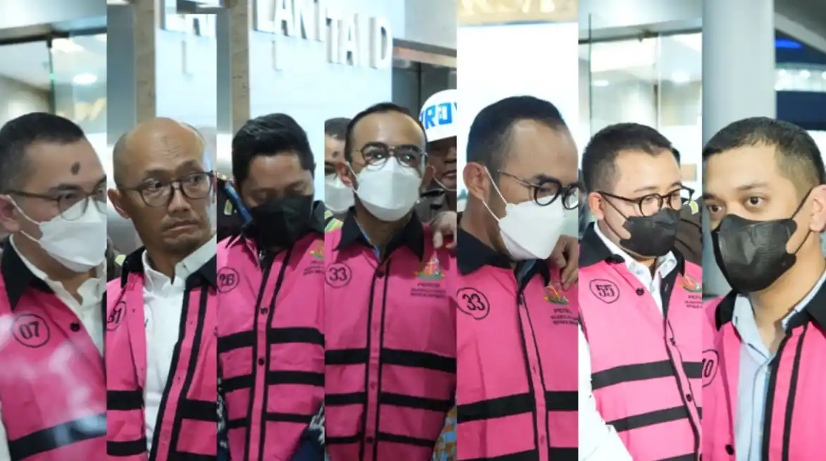 Tampang 7 ersangka perkara dugaan tindak pidana korupsi dalam Tata Kelola Minyak Mentah dan Produk Kilang PT Pertamina (Persero), Sub Holding dan Kontraktor Kontrak Kerja Sama (KKKS) tahun 2018 -2023 (Foto: Kolase MI/Aswan)