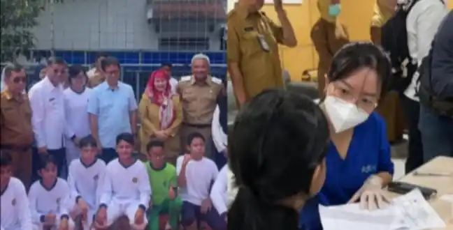 Wakil Gubernur Jawa Barat, Erwan Setiawan saat mendampingi Menteri Kesehatan Budi Gunadi Sadikin tinjau pelaksanaan cek kesehatan gratis di SMP Negeri 5 Kota Bandung, Senin (4/8/2025). (Foto: Tangkapan layar).