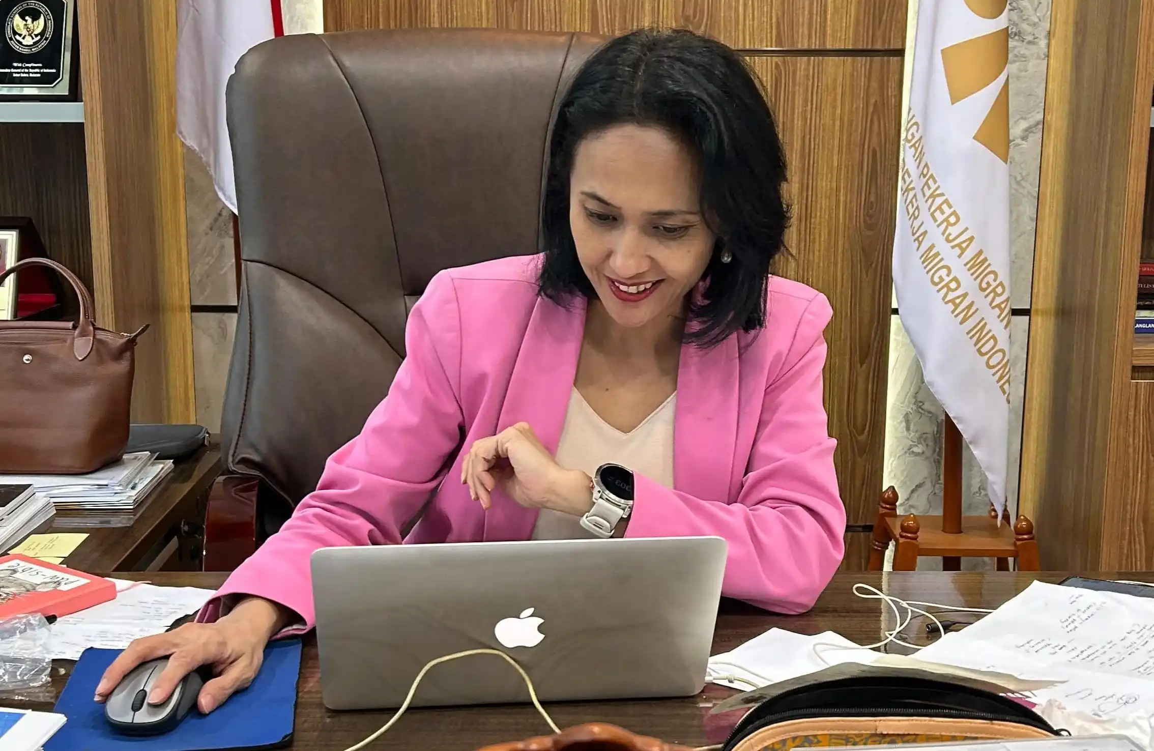 Wamen P2MI Christina Aryani, menggelar pertemuan daring dengan Eurojob, agensi tenaga kerja berbasis di Jerman. (Dok. KemenP2MI)